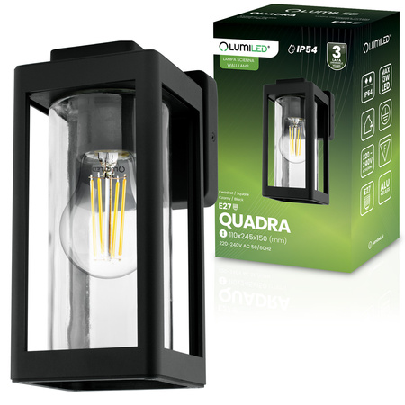 Wandleuchte Außen E27, Garten-Wandleuchte Schwarz QUADRA LUMILED