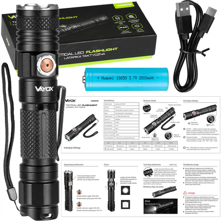 Taktische LED-Taschenlampe Leistung IP44 10W 1200lm Professional VAYOX