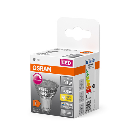 LED PAR16 Reflektor GU10 4.5W = 50W 350lm 2700K Warm CRI90 36° Dimmbar SUPERSTAR Osram