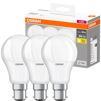 3x LED Lampe B22d A60 8,5W = 60W 806lm 2700K Warm 360° OSRAM