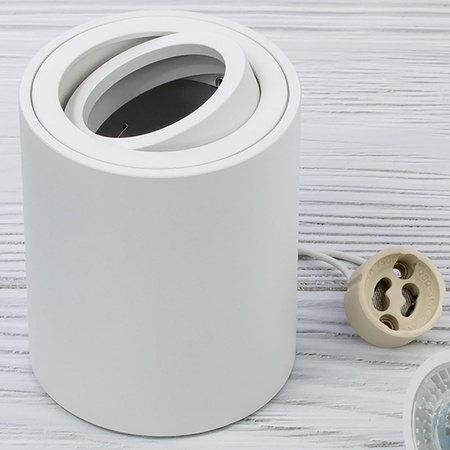 Halogen-Aufbauleuchte GU10, Aufbauspot 84mm beweglich Runde Tube Weiß AMAT-M LUMILED