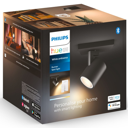 Spot Runner LED Wandleuchte Schwarz 4.2W CCT PHILIPS HUE Bluetooth Zigbee + Dimmschalter