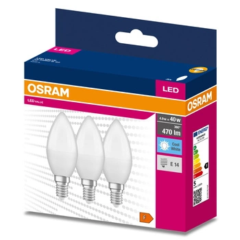 3x LED Lampe E14 B35 4,9W = 40W 470lm 4000K Neutral 200° OSRAM VALUE