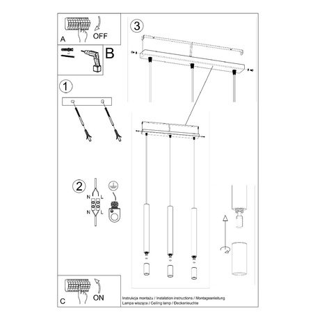WEZYR LED Pendel-Deckenleuchte 3xG9 Schwarz SOLLUX