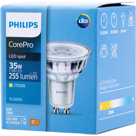 LED Leuchtmittel GU10 3,5W = 35W 255lm 2700K Warm 36° PHILIPS