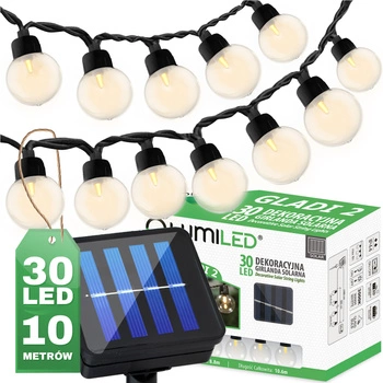 30x LED Solar Lichterkette, Außen Garten Lichterkette 10.6m 3000K warm GLAD 2 LUMILED