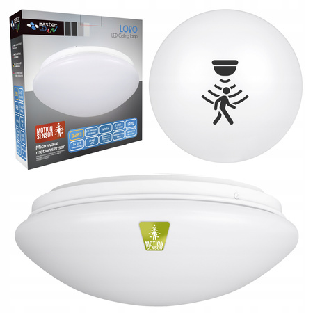 Plafond Deckenleuchte 1x E27 Anbauleuchte mit Bewegungssensor Rund Weiß LOBO Masterled