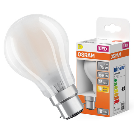 LED-Lampe A60 B22d 7.5W = 75W 1055lm 2700K Warm 300° Retrofit Glühfaden CLASSIC Osram