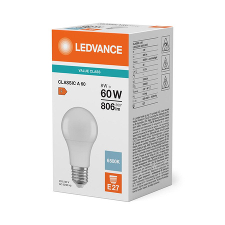 LED Lampen A60 E27 8W = 60W 806lm 6500K Kaltweiß LEDVANCE