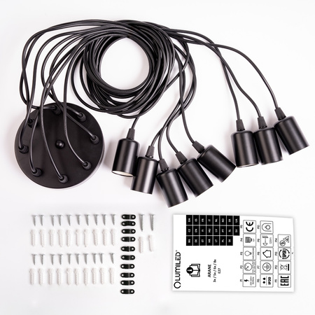 Pendelleuchte mit 8x E27-Sockeln einstellbare, Hängelampe Schwarz mit 8-fach Pendel Spinne Arane LUMILED