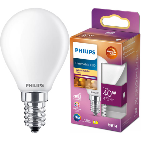 LED-Kugellampe E14 P45 3,4W = 40W 470lm 2700 warmes Filament milchig PHILIPS dimmbar
