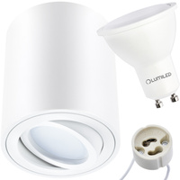 Halogen-Aufbauleuchte, Aufbauspot 84mm Runde Tube Weiß AMAT-M+LED GU10 6W warm LUMILED