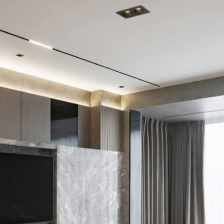 SPOT 2xGU10 rechteckige schwarzgoldene Doppeleinbauleuchte