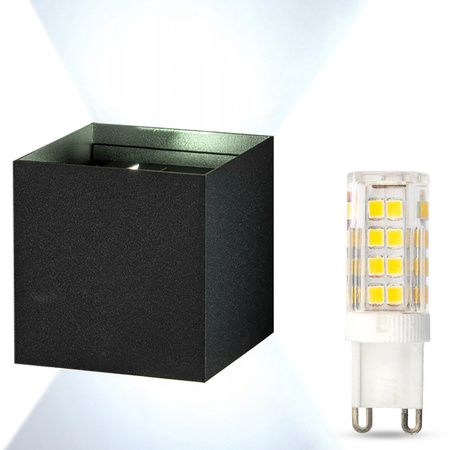 LED-Fassadenwandleuchte Schwarz G9 Außenleuchte oben/unten mit verstellbarem Leuchtwinkel KIOTO GOLDLUX (Polux) + LED-Leuchtmittel G9 5W 6500K Cold Lumiled