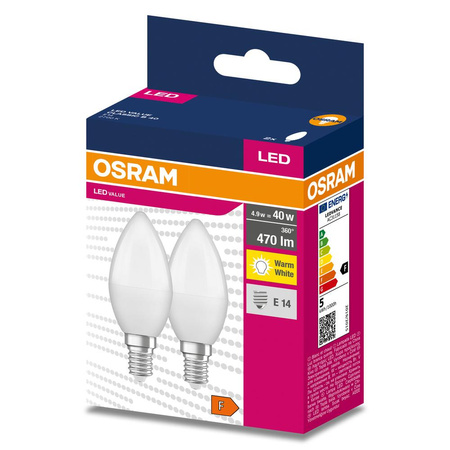 2x LED Lampe E14 B35 4,9W = 40W 470lm 2700K Wärme 220° OSRAM VALUE