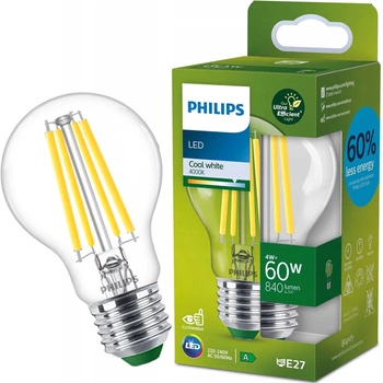 E27 A60 LED Lampen 4W = 60W 840lm 4000K Neutralfaden PHILIPS Ultra Efficient