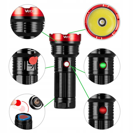 LED Pro Taktische Taschenlampe Wiederaufladbarer Suchscheinwerfer USB-C 20W 2000lm IPX5 VAYOX