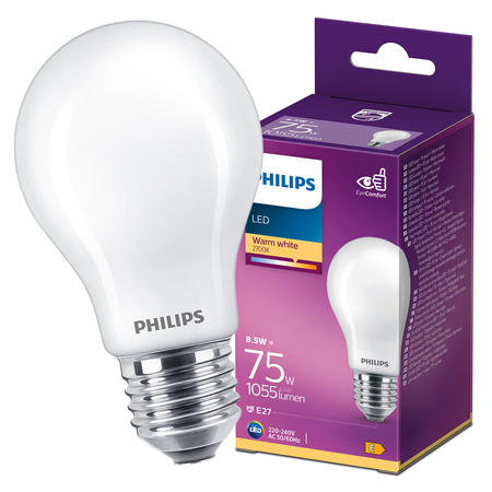 E27 A60 LED Lampen 8,5 W = 75 W, 1055 lm, 2700 K, warmes Filament, milchig, PHILIPS