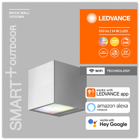 Intelligente LEDVANCE WIFI SMART+ BRICK WALL SILVER GREY Fassadenwandleuchte 14W 550lm LEDVANCE