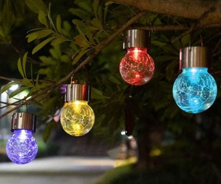 LED-Solar-Gartenlampe hängende LED-RGB-KUGEL Glas schwarz Cracked-Glas-Effekt