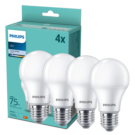 4x LED Lampen E27 A60 10W = 75W 1055lm 4000K Neutral Milk PHILIPS