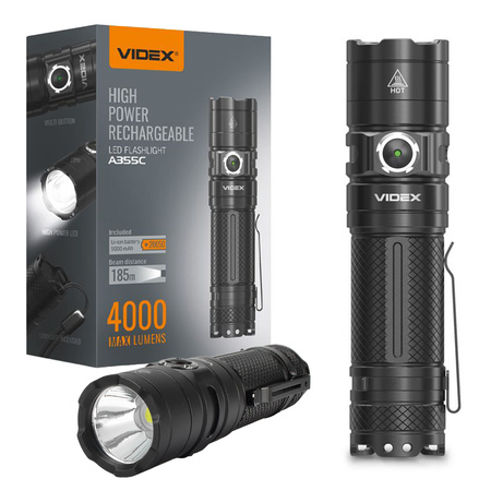 Wiederaufladbare LED-Hand-Taschenlampe 20W 4000lm 6 Modi USB-C Wasserdicht IP68 Videx