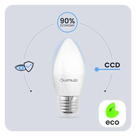 LED-Lampe E27 Kerze B35 8W = 65W 880lm 6500K Kalt 180° LUMILED