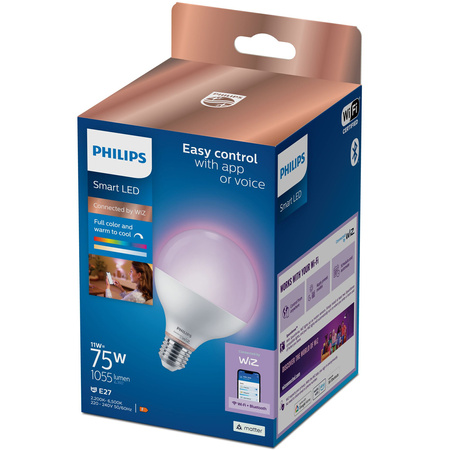 LED Lampen E27 G95 11W = 75W 2200-6500K + RGB SMART WiFi Philips WiZ