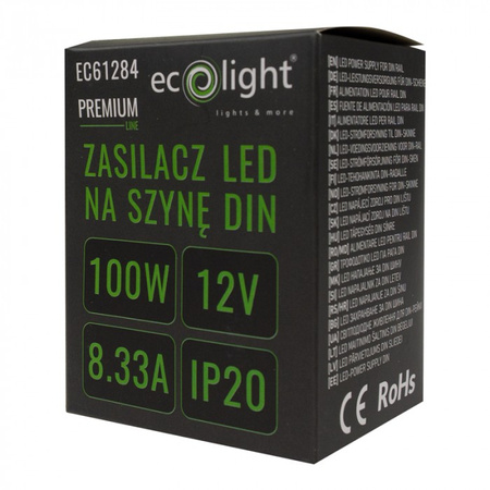 DIN-Schienen-Netzteil für LED-Streifen 100W 12V 8,33A IP20 PREMIUM Ecolight