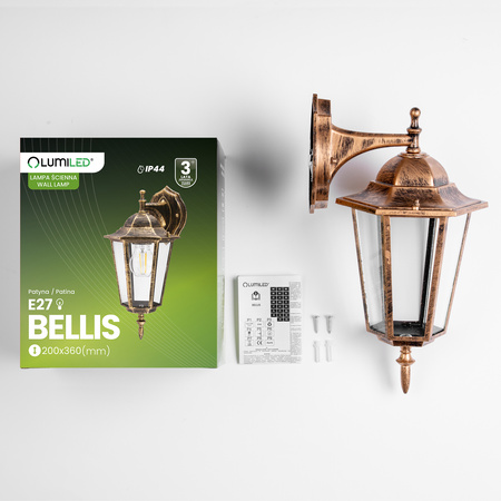 Wandleuchte Außen E27, Hängende Gartenlaterne Patina BELLIS LUMILED