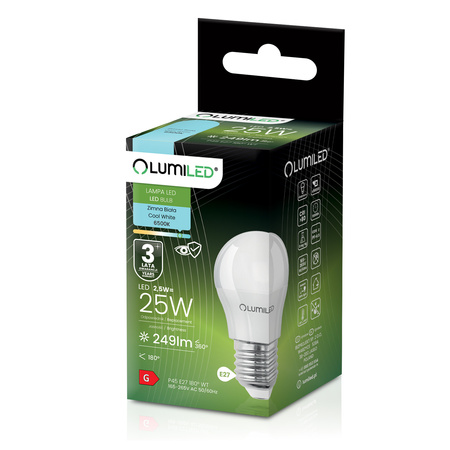 6x LED Lampen E27, Glühbirne P40 2.5W = 25W 249lm 6500K kalt LUMILED