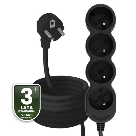 Netzverlängerungskabel geerdete Steckdosenleiste 4 Steckdosen 5m schwarzes Kabel Lendo Lumiled