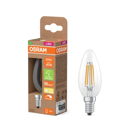 LED-Glühbirne B35 E14 Kerze 2.5W = 40W 470lm 2700K Warm 300° Glühfaden Dimmbar Osram