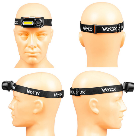 Wiederaufladbare Kopftaschenlampe 250lm XPE + COB LED 7 Modi VAYOX