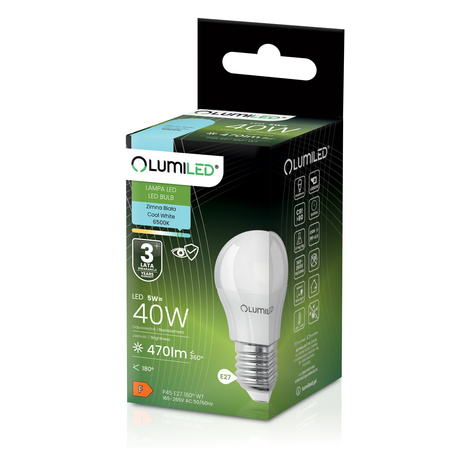 6x LED Lampen E27, Glühbirne P40 5W = 40W 470lm 180° 6500K kalt LUMILED