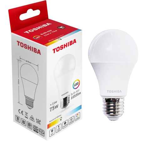 E27 A60 LED Lampen 11W = 75W 1055lm 4000K Neutral TOSHIBA