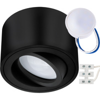 Halogen-Aufbauleuchte GU10, Aufbauspot 50mm beweglich Runde Schwarz+LED-Einsatz 5W 6500K AMAT-S LUMILED