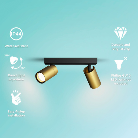 Reflektor-Deckenleuchte 2x GU10 IP44 Kupfer-Schwarz Kosipo Philips