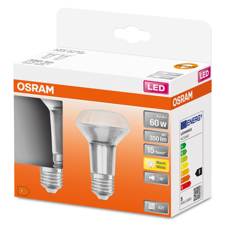 2x LED Lampe E27 R63 4,3W = 60W 350lm 2700K Warm 36° OSRAM STAR