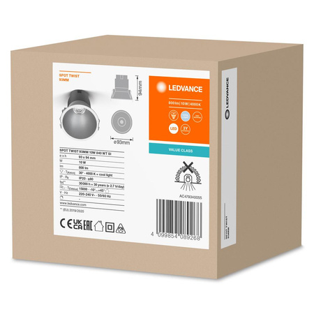 LED-Panel bündig montiert Spot Leuchte 10W 800lm 4000K Neutral Mesh Weiß Silber Downlight Slim Ledvance