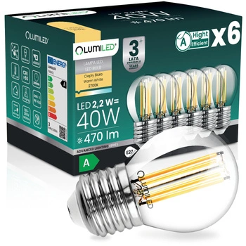 6x LED-Lampe E27 Kugel P45 2,2W 470lm = 40W 2700K warmweiß 360° Filament Energieklasse A LUMILED