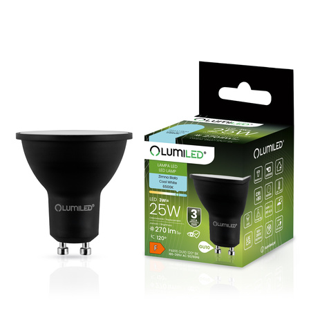 LED Lampen GU10, Glühbirne 3W = 25W 270lm 120° 6500K kalt Schwarz LUMILED