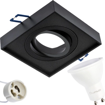 HALOGEN Einbaustrahler Tuba Spot, beweglich GU10 Quadrat Schwarz 20mm MIDI + LED GU10 6W 4000K LUMILED