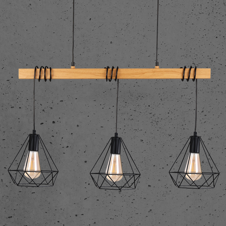 VIGO Hänge-Deckenleuchte 3xE27 Überhang Holz Schwarz GOLDLUX (Polux)