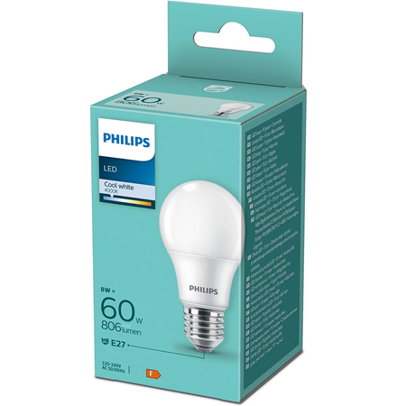 E27 A60 LED Lampen 8W = 60W 806lm 4000K Neutralmilch PHILIPS
