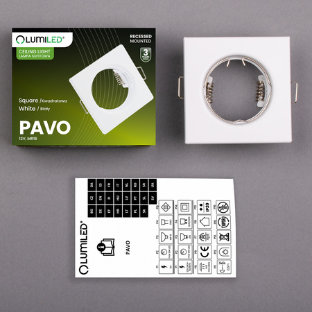 Einbaustrahler GU10, MR16 Einbauspot HALOGEN Quadrat Fest Weiß Blech PAVO LUMILED