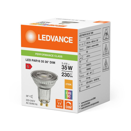 LED Lampen PAR16 GU10 3.4W = 35W 230lm 2700K Warmweiß 36° DIMMABLE LEDVANCE