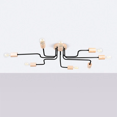 Kronleuchter Deckenleuchte 8x E27 Naturholz Schwarz Timbo Peach Puff SL.1671 Sollux