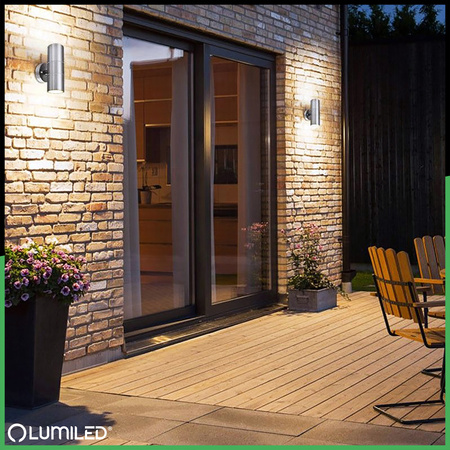 Wandleuchte Außen GU10, Garten-Wandleuchte IP44 nach oben und unten Schwarz ZINNA INOX LUMILED