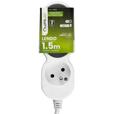 Netzverlängerungskabel Geerdete Steckdosenleiste 3 Steckdosen 1.5m Weißes Kabel Lendo Lumiled